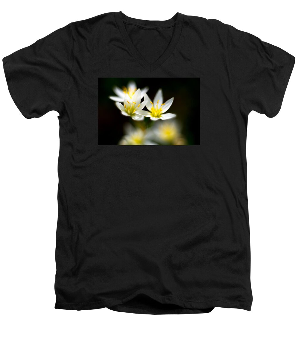 Flowers Close Up Men's V-Neck T-Shirt featuring the photograph Small White Flowers by Darryl Dalton