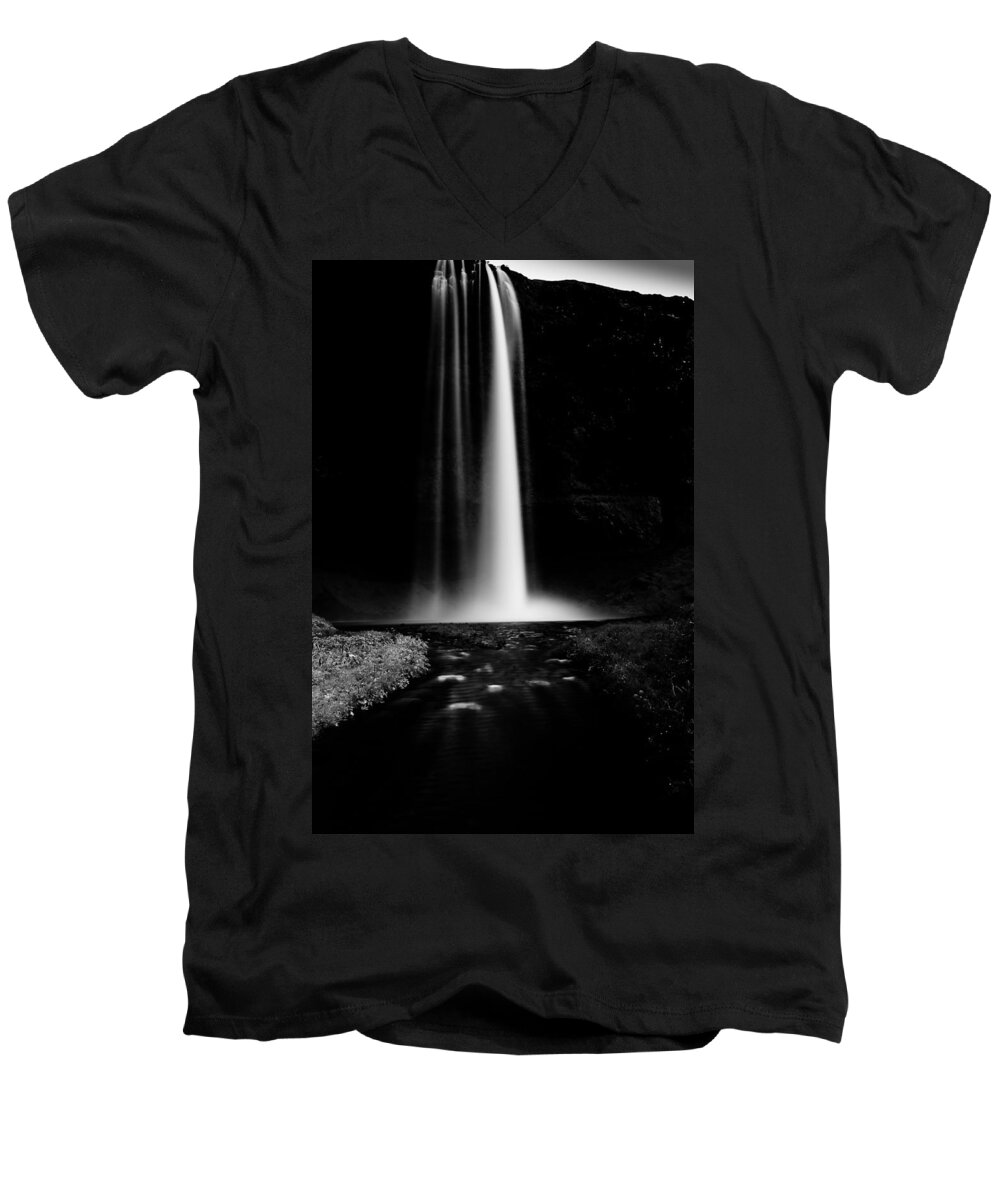 Seljalandsfoss Waterfall Men's V-Neck T-Shirt featuring the photograph Smooth light by Greg Wyatt