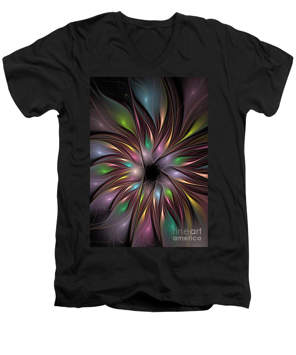 Fractal Men's V-Neck T-Shirt featuring the digital art Soft Colors Of The Rainbow by Deborah Benoit