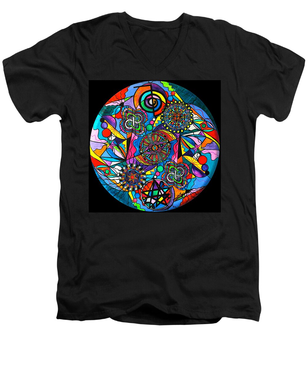 Vibration Men's V-Neck T-Shirt featuring the painting Soul Retrieval by Teal Eye Print Store