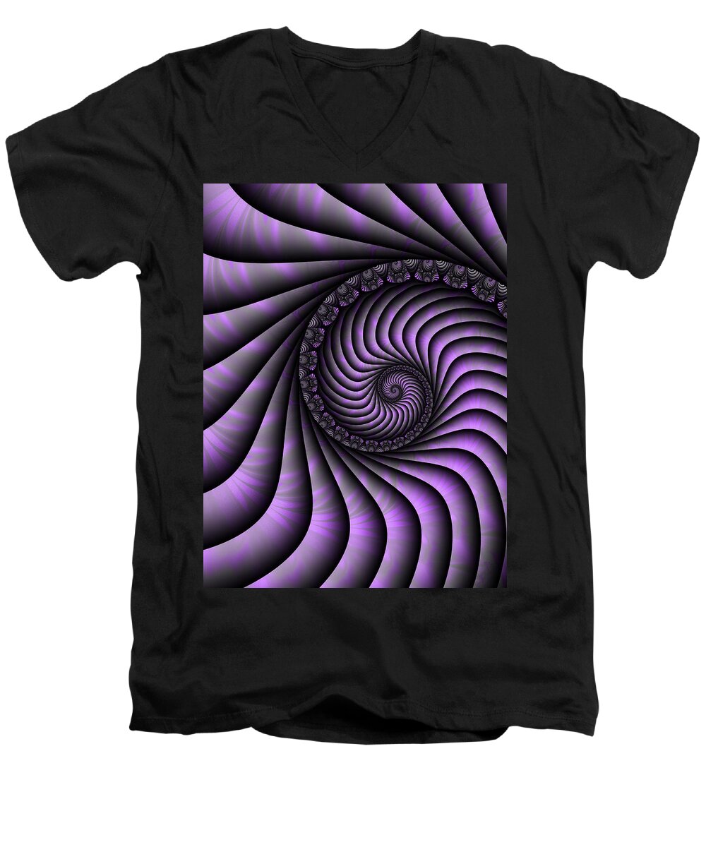 Digital Art Men's V-Neck T-Shirt featuring the digital art Spiral Purple and Grey by Gabiw Art