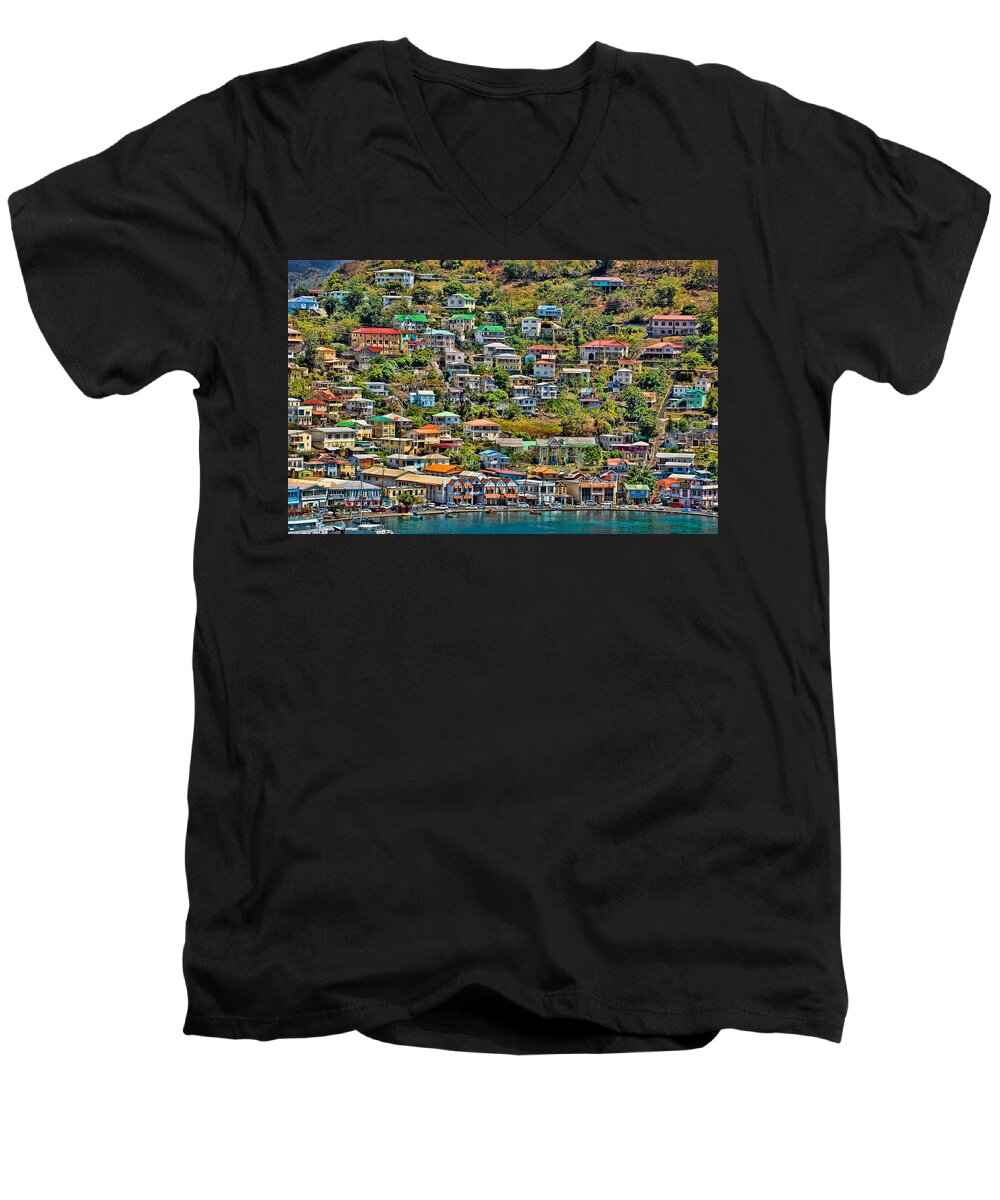 Grenada Men's V-Neck T-Shirt featuring the photograph St. Georges Harbor Grenada by Don Schwartz