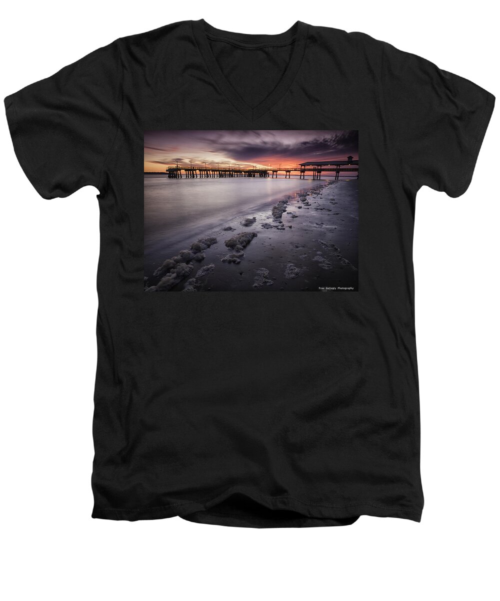 Georgia Men's V-Neck T-Shirt featuring the photograph St. Simons Pier at Sunset by Fran Gallogly