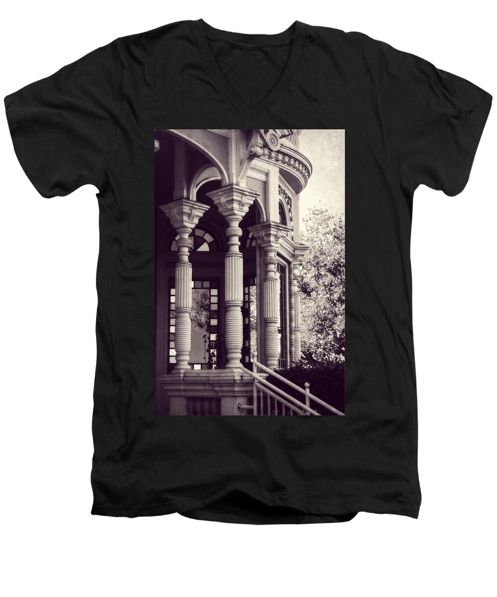 Victorian Men's V-Neck T-Shirt featuring the photograph Stained Glass Memories by Melanie Lankford Photography