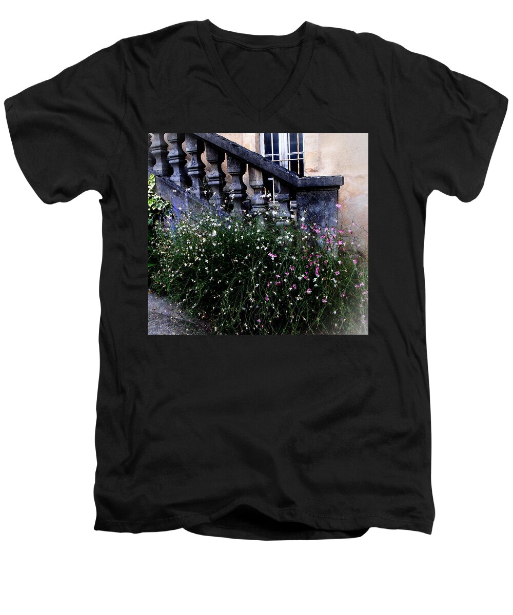 Sarlat Men's V-Neck T-Shirt featuring the photograph Stairway in Sarlat France by Jacqueline M Lewis