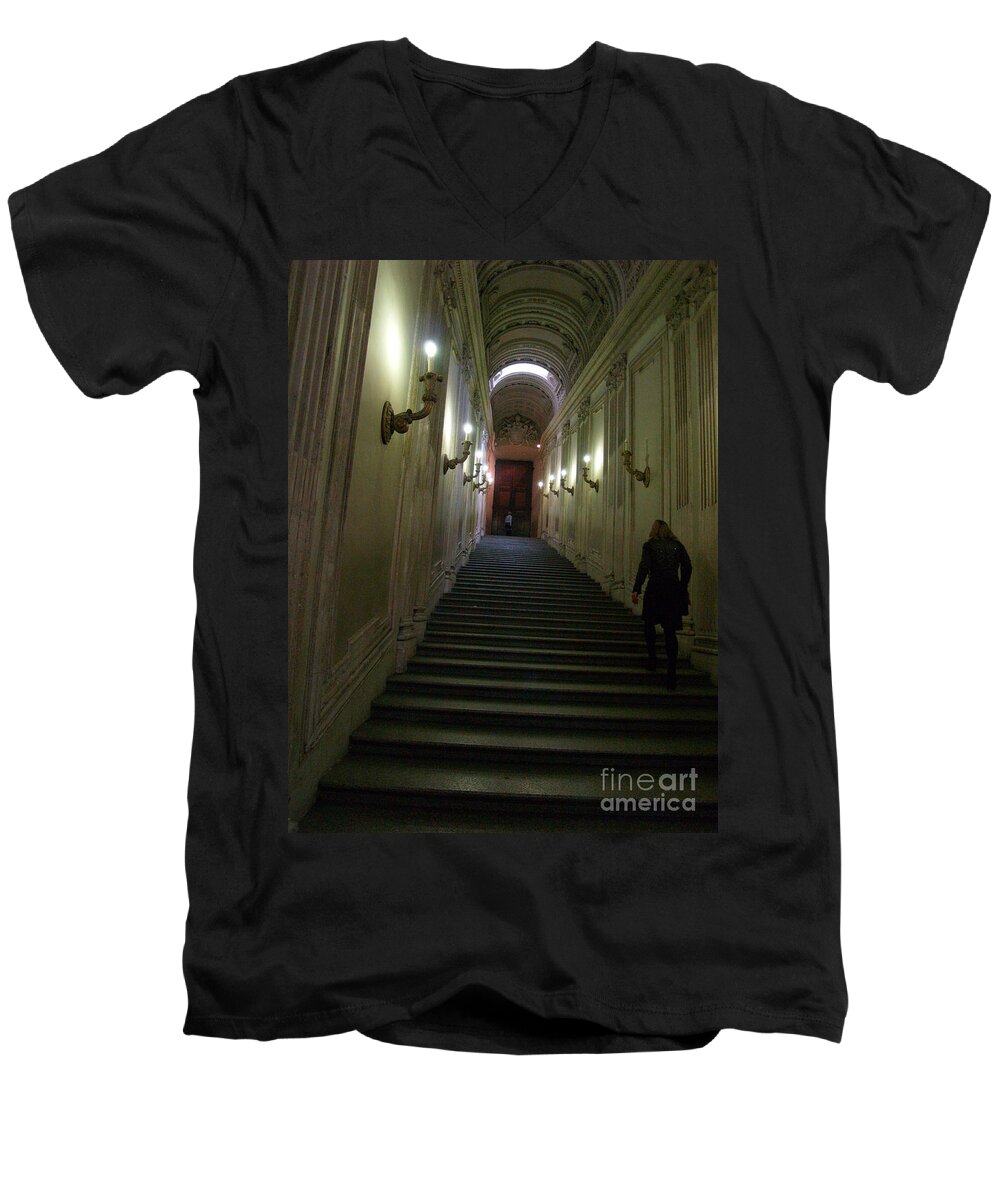 Stairway Men's V-Neck T-Shirt featuring the photograph Stairway by Robin Pedrero