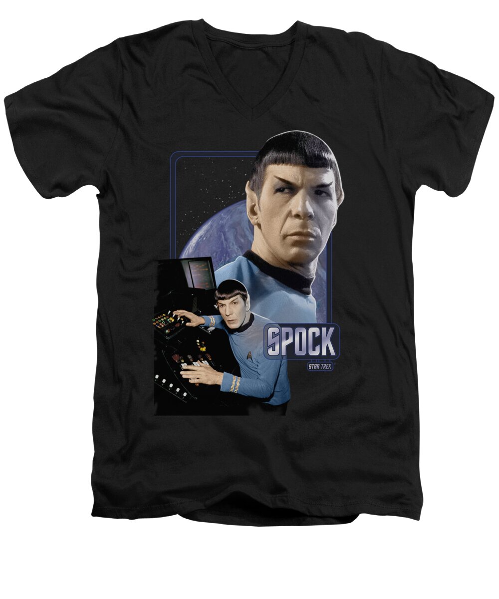 Star Trek Men's V-Neck T-Shirt featuring the digital art Star Trek - Spock by Brand A