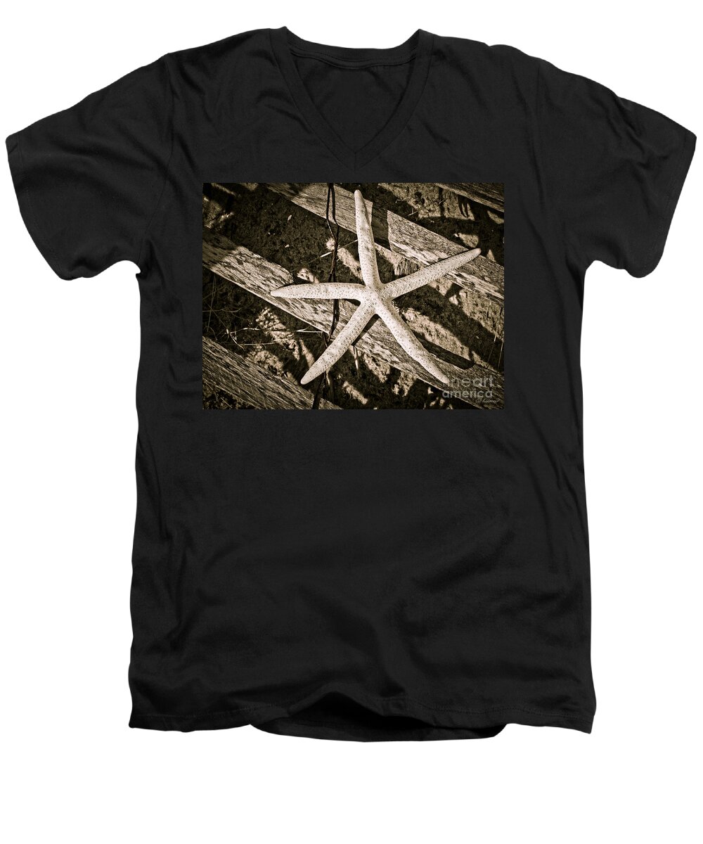 Starfish Men's V-Neck T-Shirt featuring the photograph Starring Me in Sepia by Colleen Kammerer