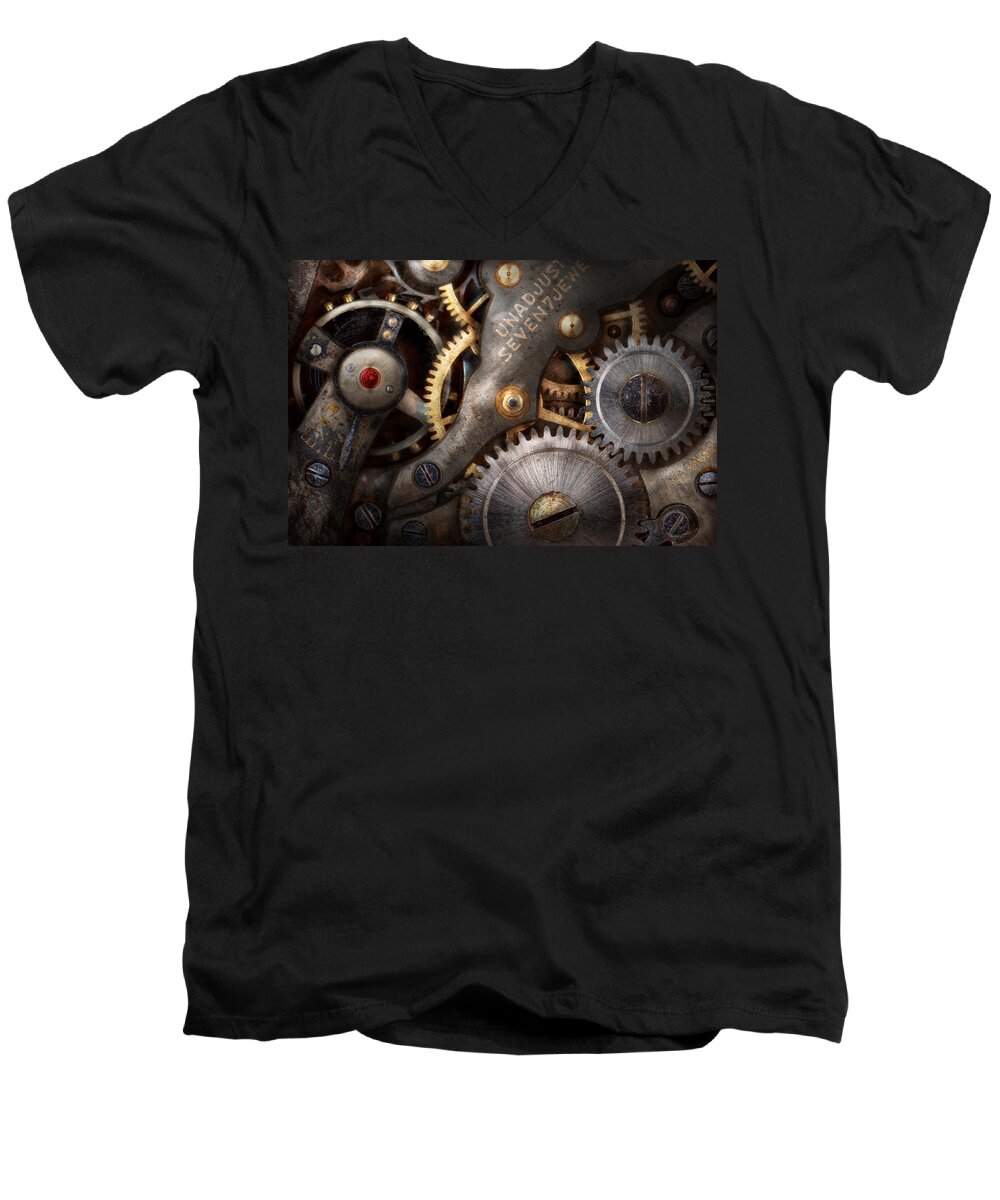 Steampunk Men's V-Neck T-Shirt featuring the photograph Steampunk - Gears - Horology by Mike Savad