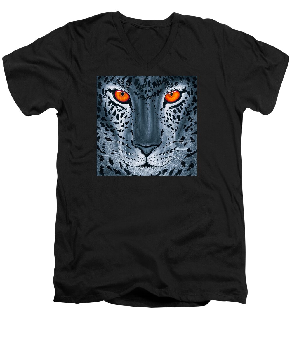Leopard Men's V-Neck T-Shirt featuring the painting Steel Leopard by Dede Koll