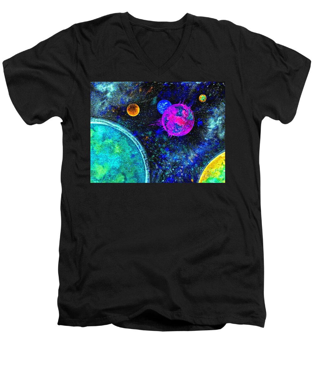 Stellar Flares Men's V-Neck T-Shirt featuring the painting Stellar Flares by Bill Holkham