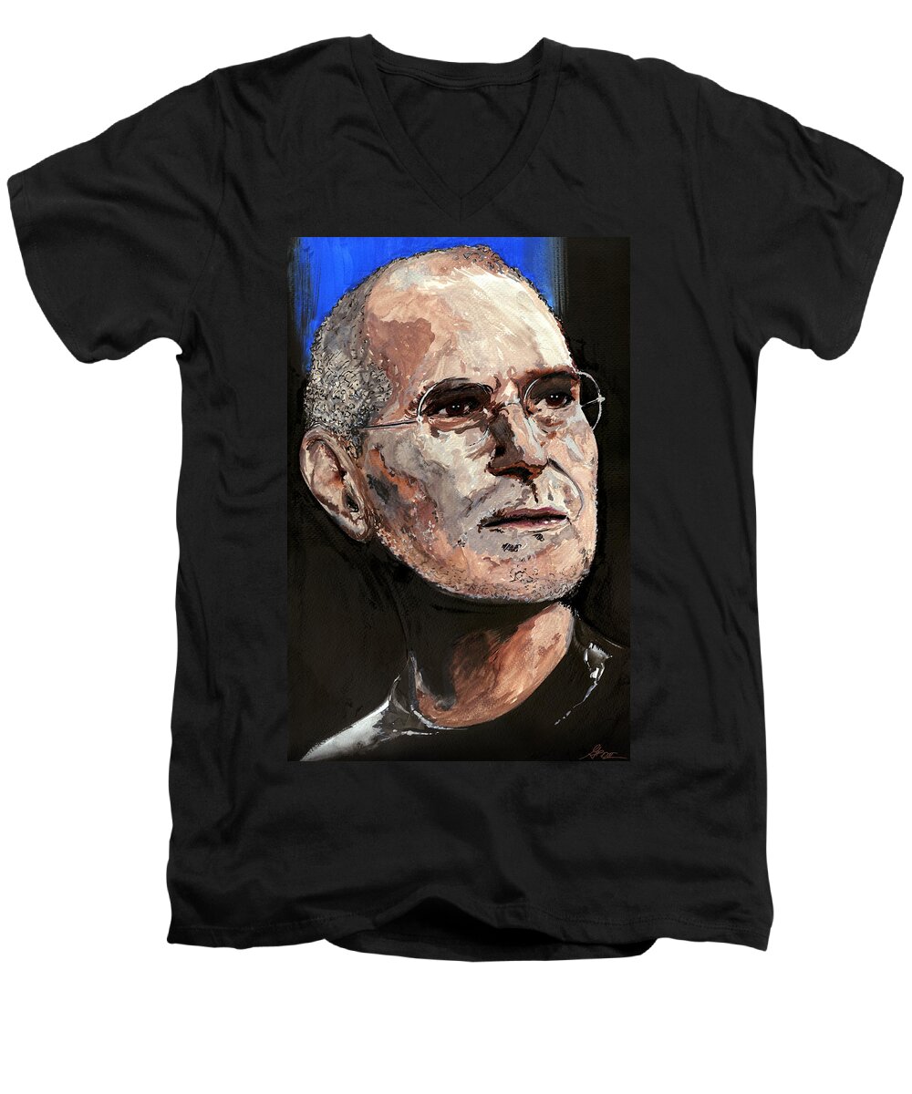 Steve Men's V-Neck T-Shirt featuring the painting Steven Paul Jobs by Gordon Dean II