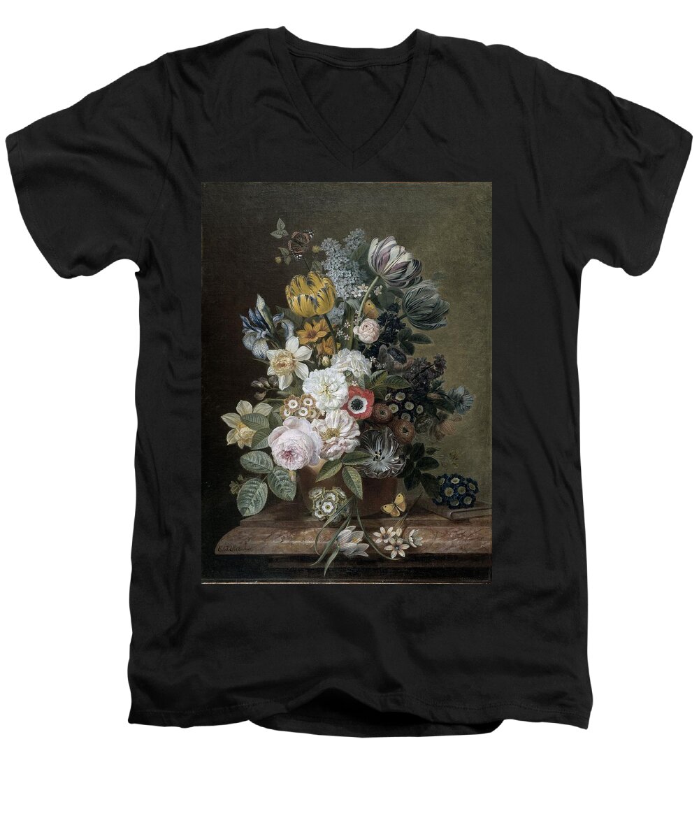 Eelkema Men's V-Neck T-Shirt featuring the painting Still Life With Flowers by Eelke Jelles Eelkema