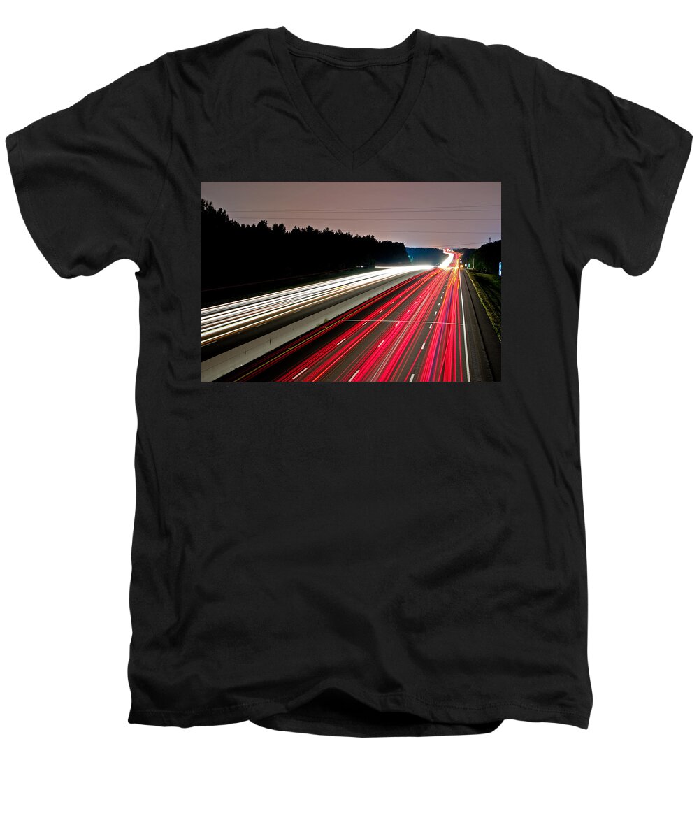Traffic Men's V-Neck T-Shirt featuring the photograph Streaks of Light by Joseph C Hinson