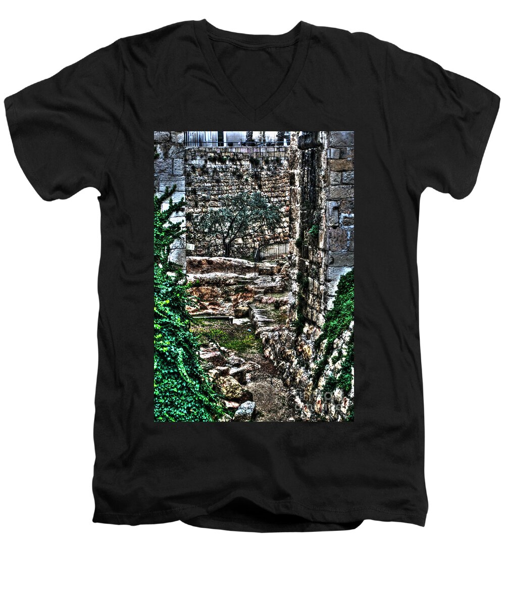 Western Wall Men's V-Neck T-Shirt featuring the photograph Street In Jerusalem by Doc Braham