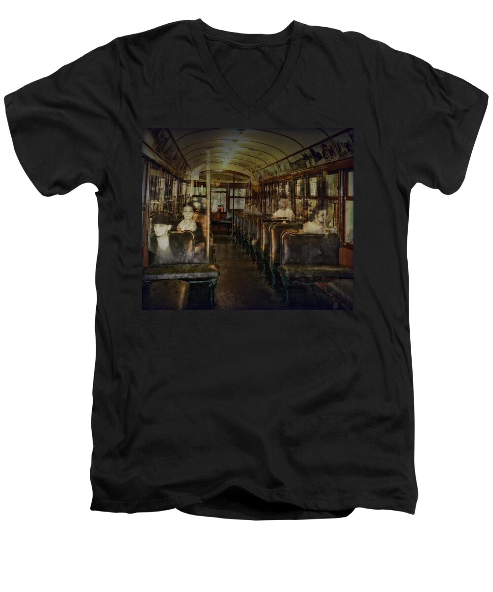 Streetcar Men's V-Neck T-Shirt featuring the photograph Streetcar Spirits by John Anderson