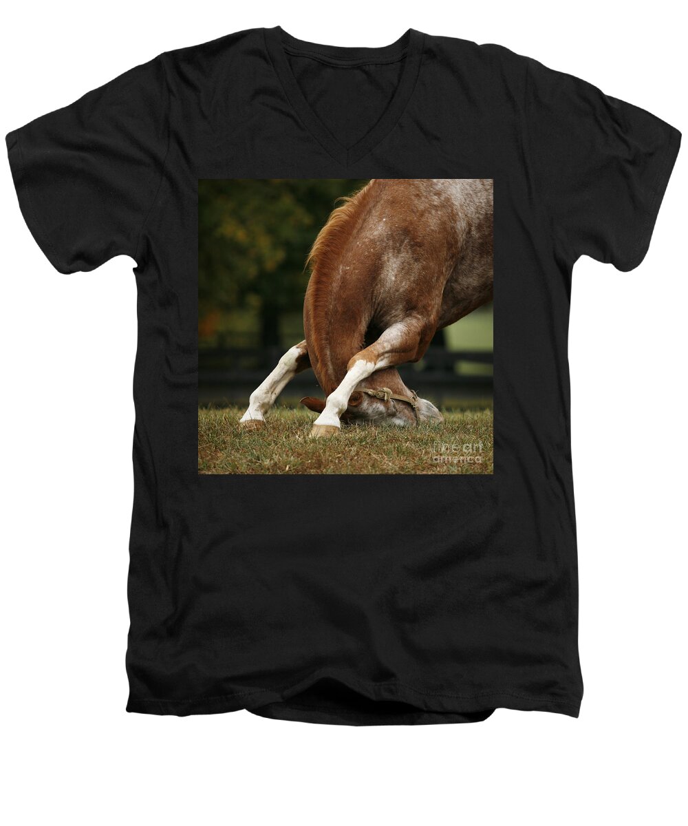 Horse Men's V-Neck T-Shirt featuring the photograph Stretching My Neck by Carol Lynn Coronios