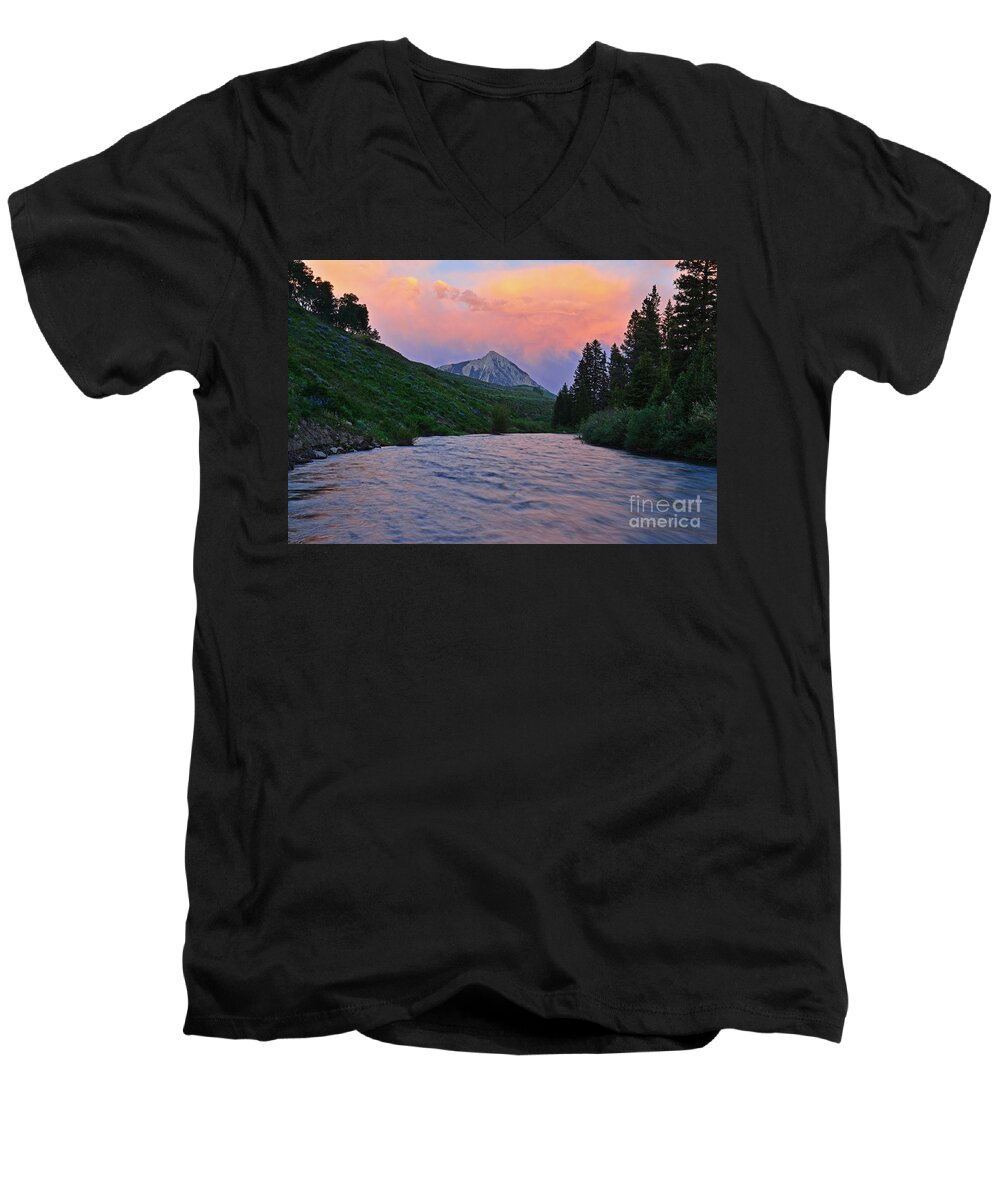 Crested Butte Men's V-Neck T-Shirt featuring the photograph Summer Evening Reflections by Kelly Black