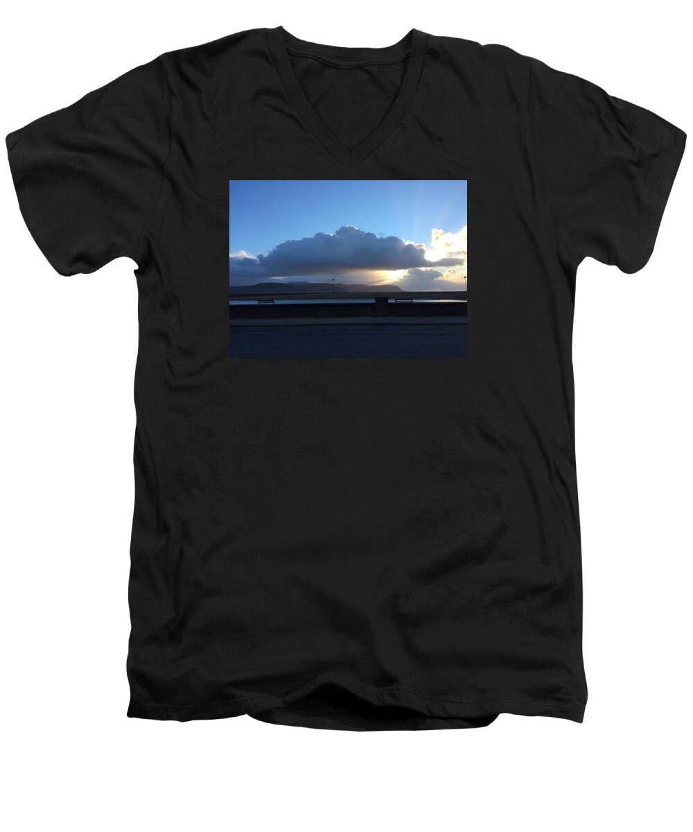 Sun Men's V-Neck T-Shirt featuring the photograph Sunbeams over Conwy by Christopher Rowlands