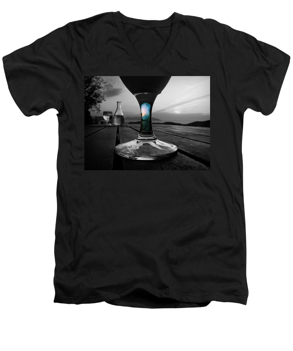 Ios Men's V-Neck T-Shirt featuring the photograph Sunset Cafe by Micki Findlay
