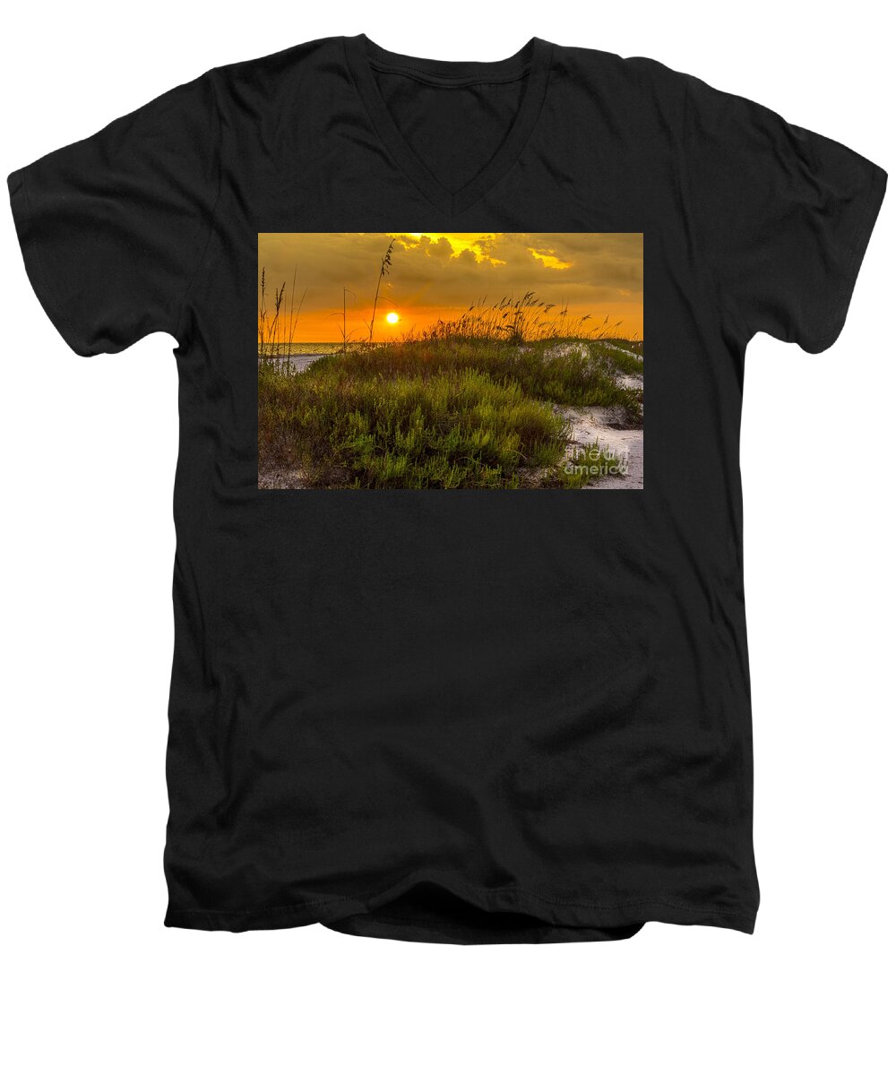 Sun Men's V-Neck T-Shirt featuring the photograph Sunset Dunes by Marvin Spates