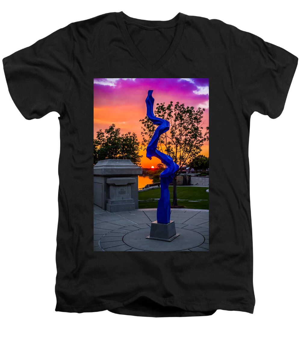 Sunset Men's V-Neck T-Shirt featuring the photograph Sunset Sculpture by Ron Pate