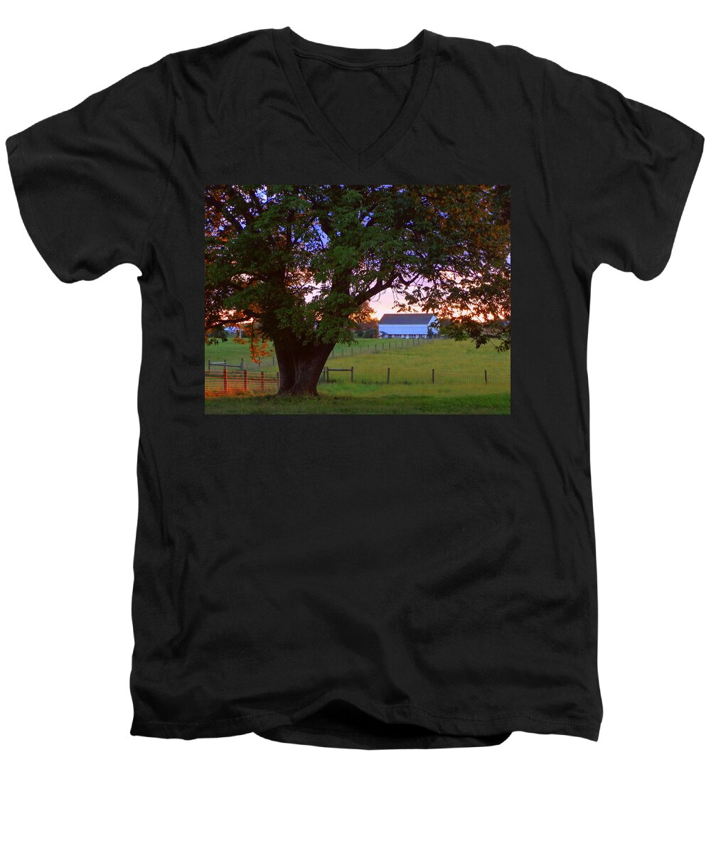 Skompski Men's V-Neck T-Shirt featuring the photograph Sunset with Tree by Joseph Skompski