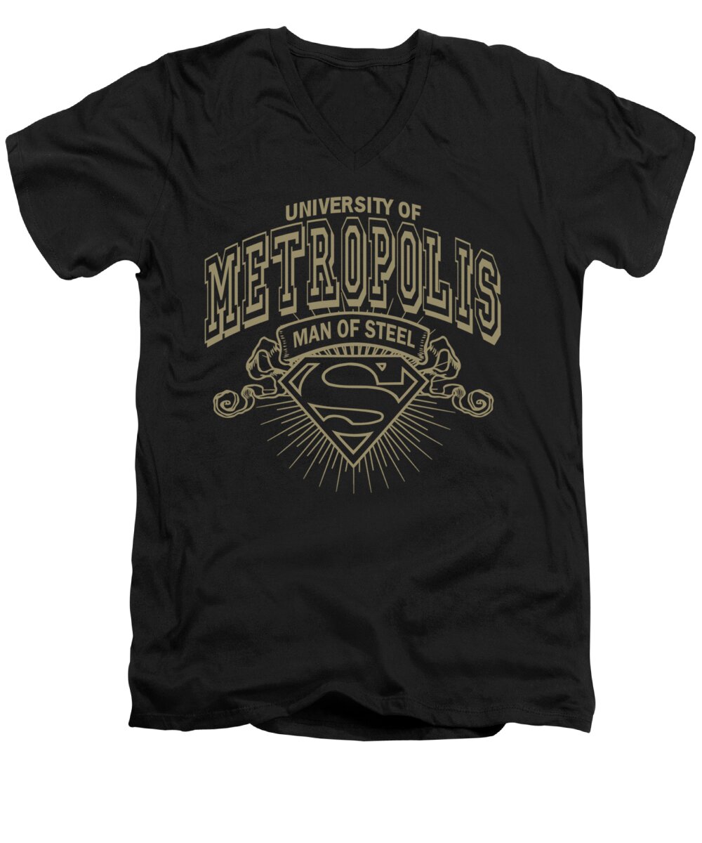 Superman Men's V-Neck T-Shirt featuring the digital art Superman - University Of Metropolis by Brand A