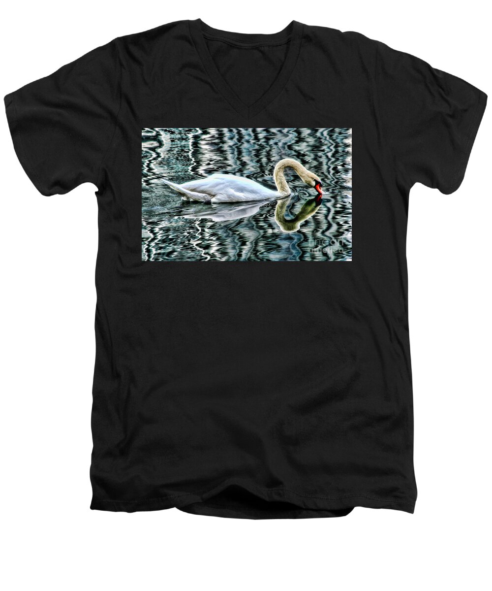 Swan Men's V-Neck T-Shirt featuring the photograph Swan on Lake Eola by Diana Sainz by Diana Raquel Sainz