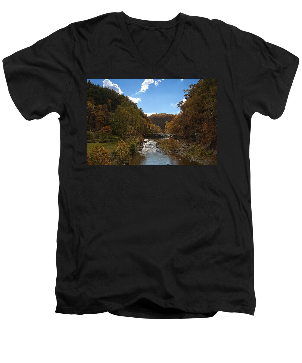 Taughannock Men's V-Neck T-Shirt featuring the photograph Taughannock lower falls Ithaca New York by Paul Ge