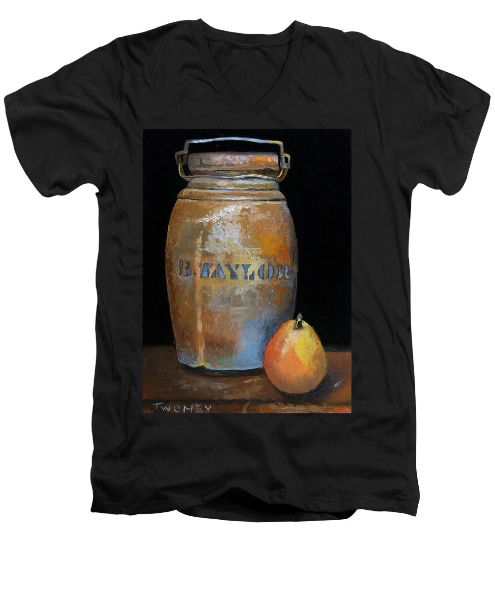 Still Life Men's V-Neck T-Shirt featuring the painting Taylor Jug With Pear by Catherine Twomey