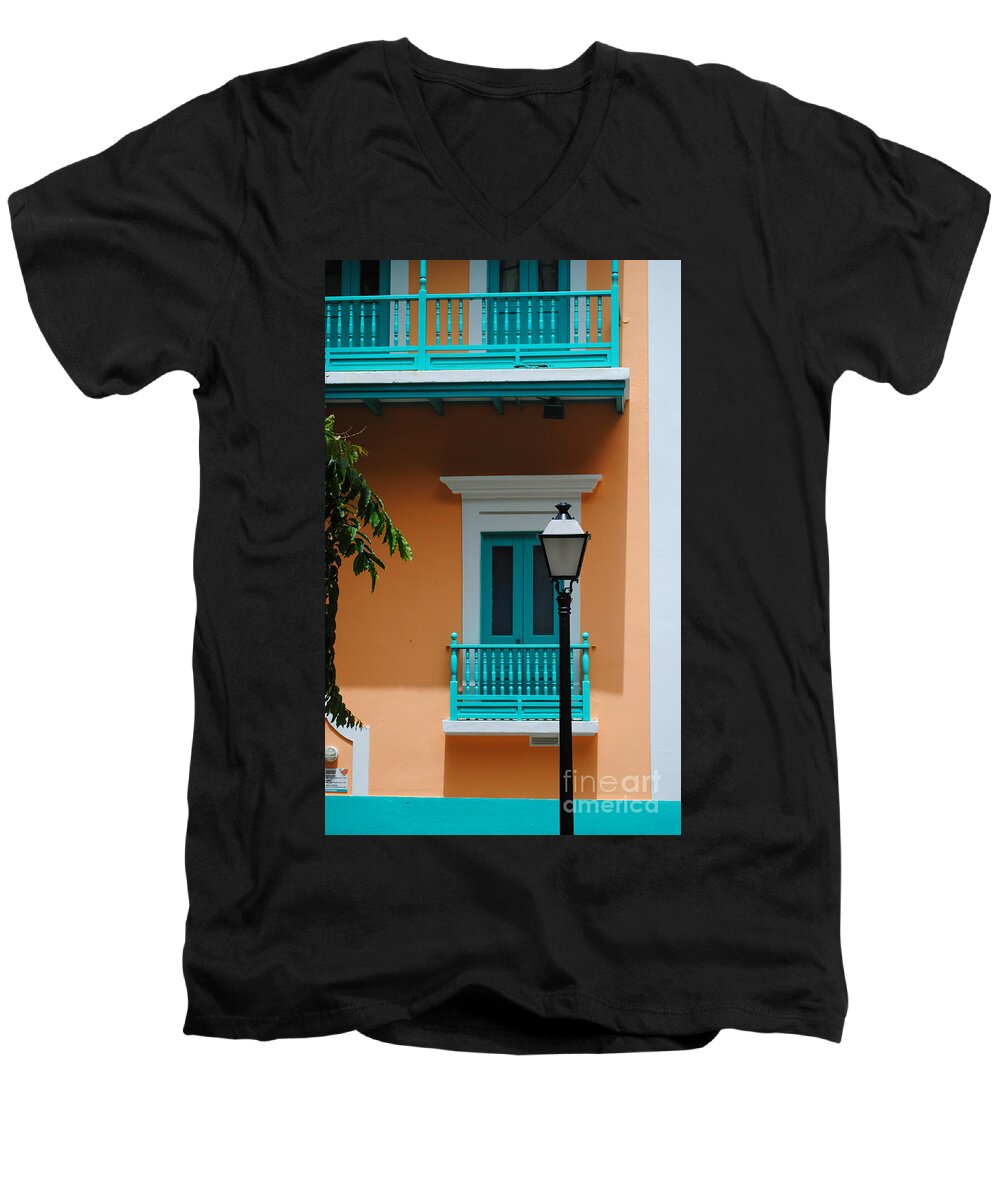 Architecture Men's V-Neck T-Shirt featuring the photograph Teal with Pale Orange by George D Gordon III