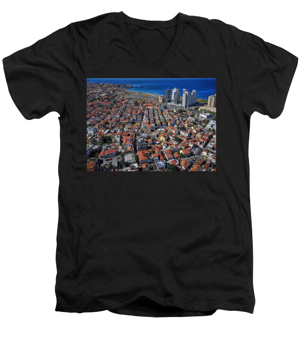 Israel Men's V-Neck T-Shirt featuring the photograph Tel Aviv - the first neighboorhoods by Ron Shoshani