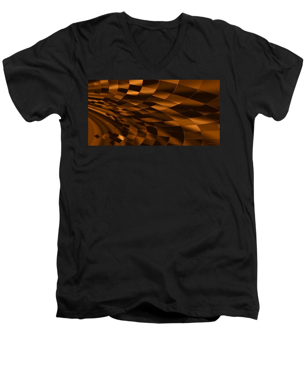Brown Abstract Men's V-Neck T-Shirt featuring the digital art Temporal Chessboard by Judi Suni Hall