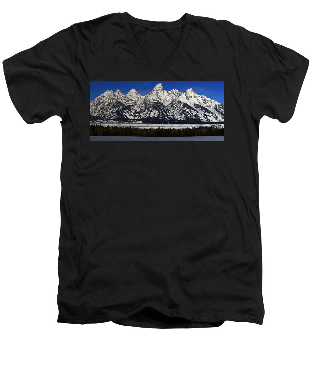 Tetons From Glacier View Overlook Men's V-Neck T-Shirt featuring the photograph Tetons from Glacier View Overlook by Raymond Salani III