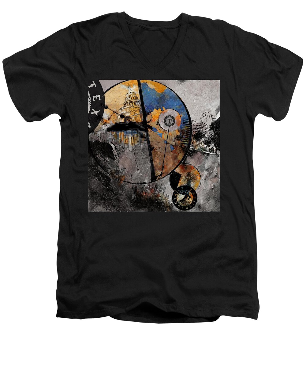 Texas Men's V-Neck T-Shirt featuring the painting Texas - B by Corporate Art Task Force