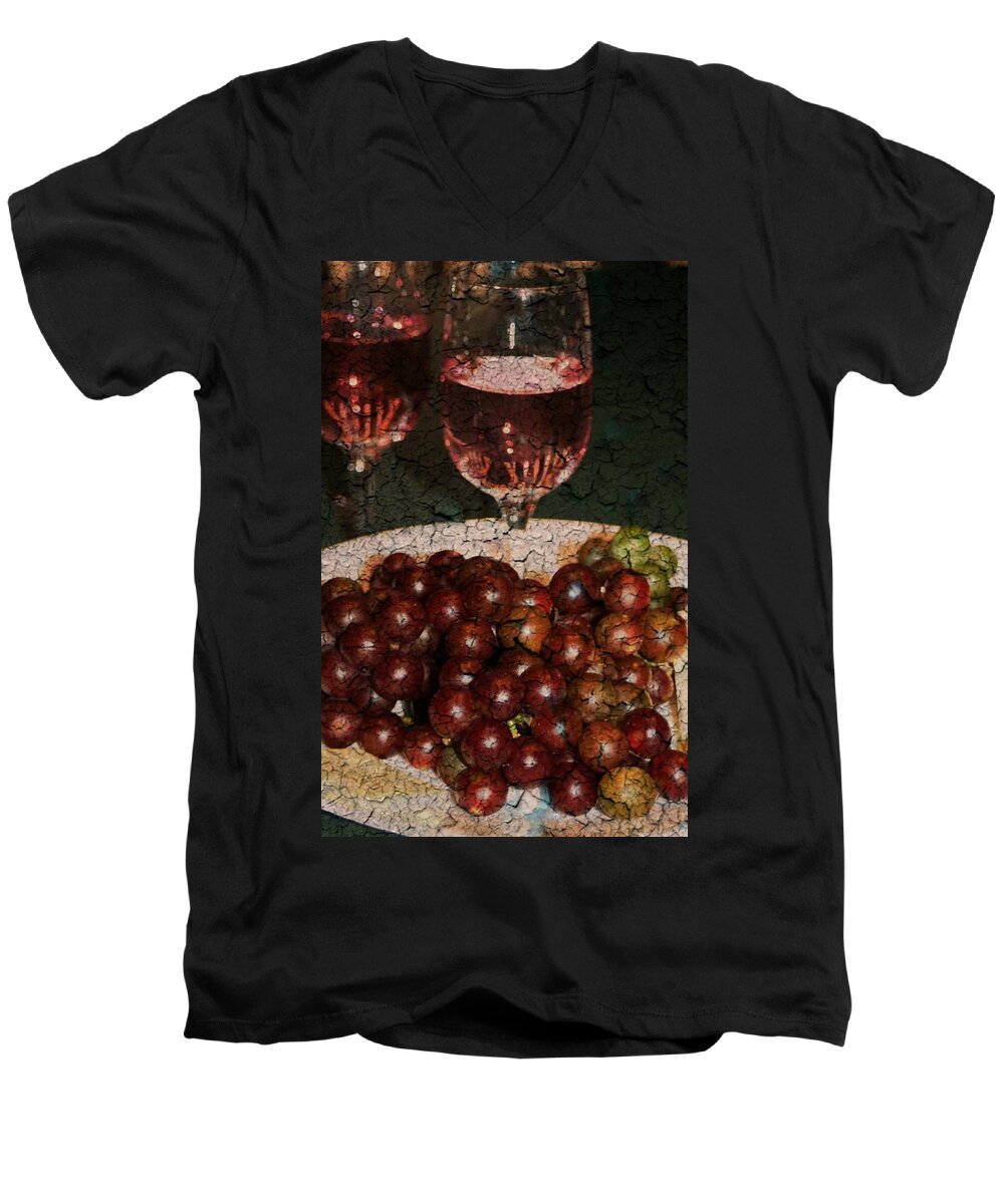 Textured Men's V-Neck T-Shirt featuring the photograph Textured Grapes by Barbara S Nickerson