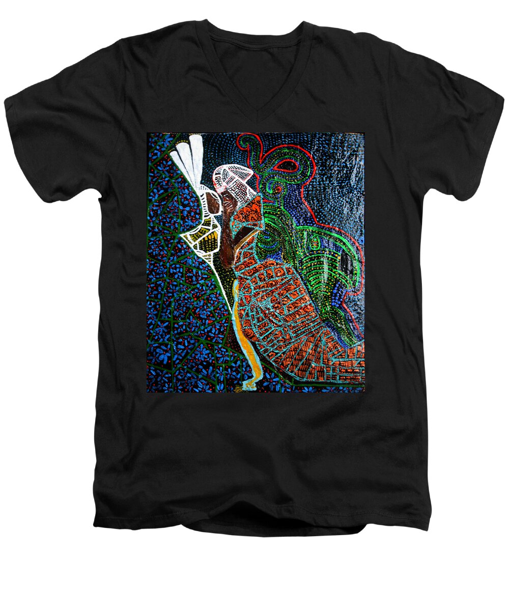 Jesus Men's V-Neck T-Shirt featuring the painting The Annunciation by Gloria Ssali
