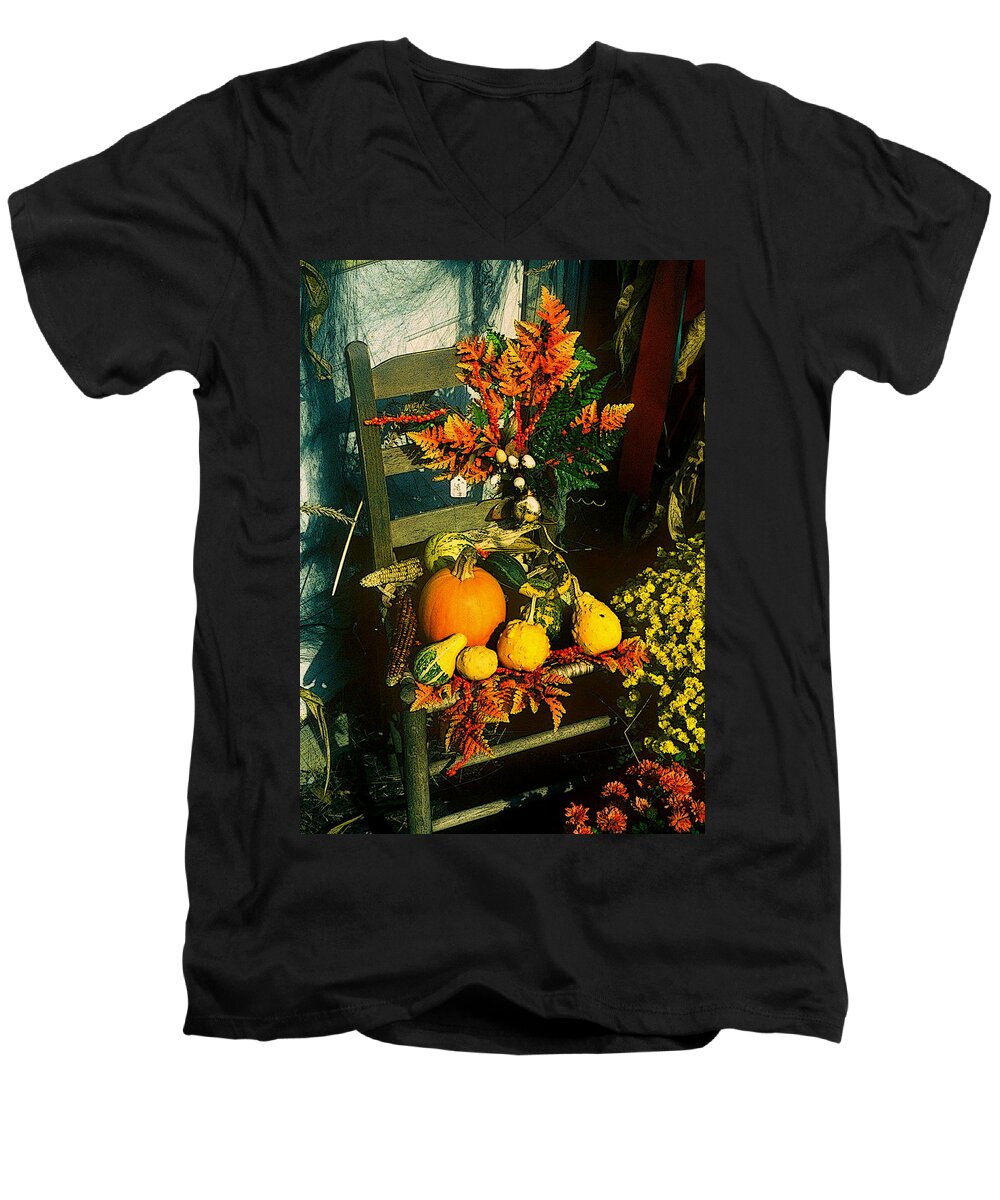 Fine Art Men's V-Neck T-Shirt featuring the photograph The Autumn Chair by Rodney Lee Williams
