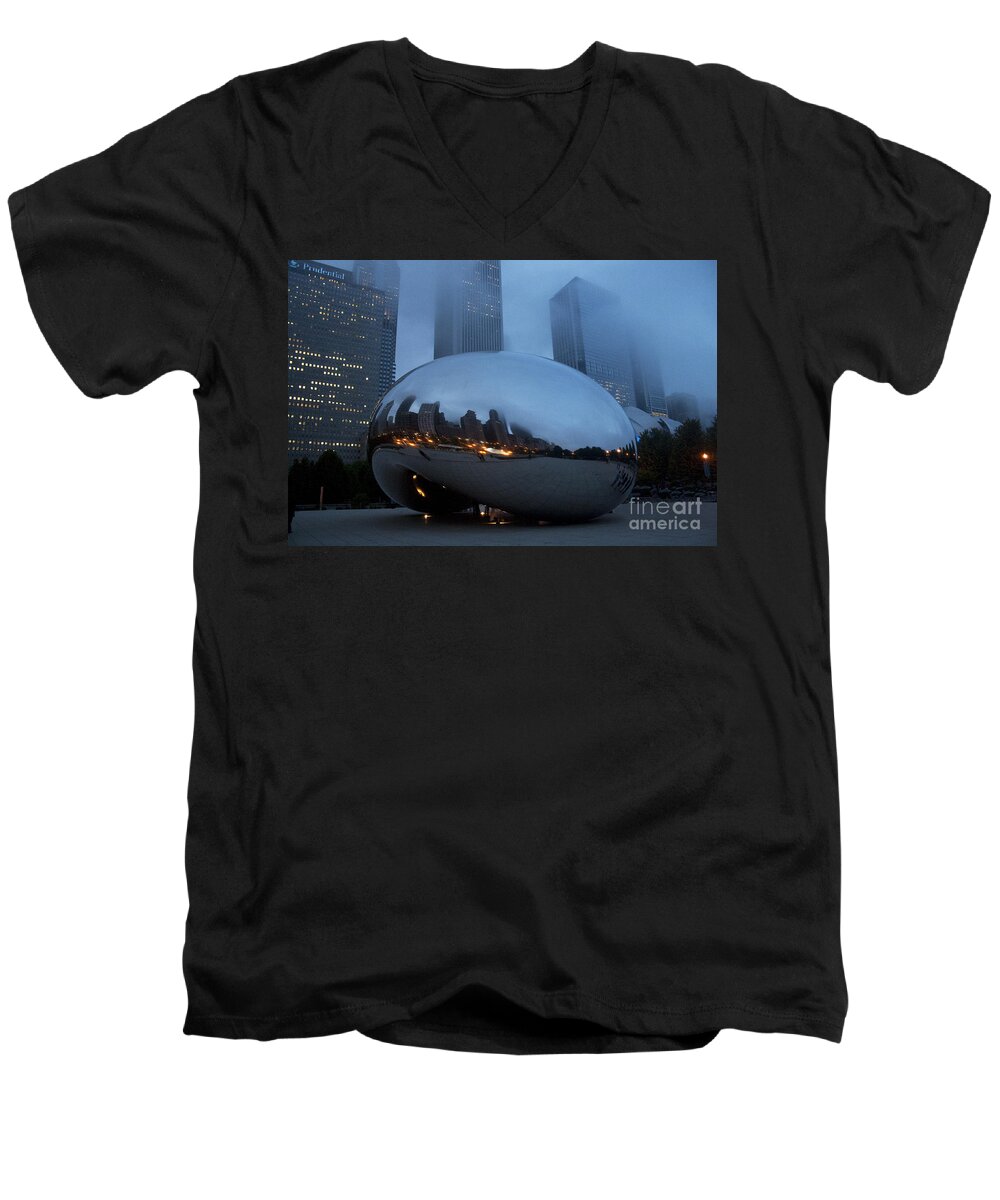 Chicago Men's V-Neck T-Shirt featuring the photograph The Bean and Fog by Crystal Nederman