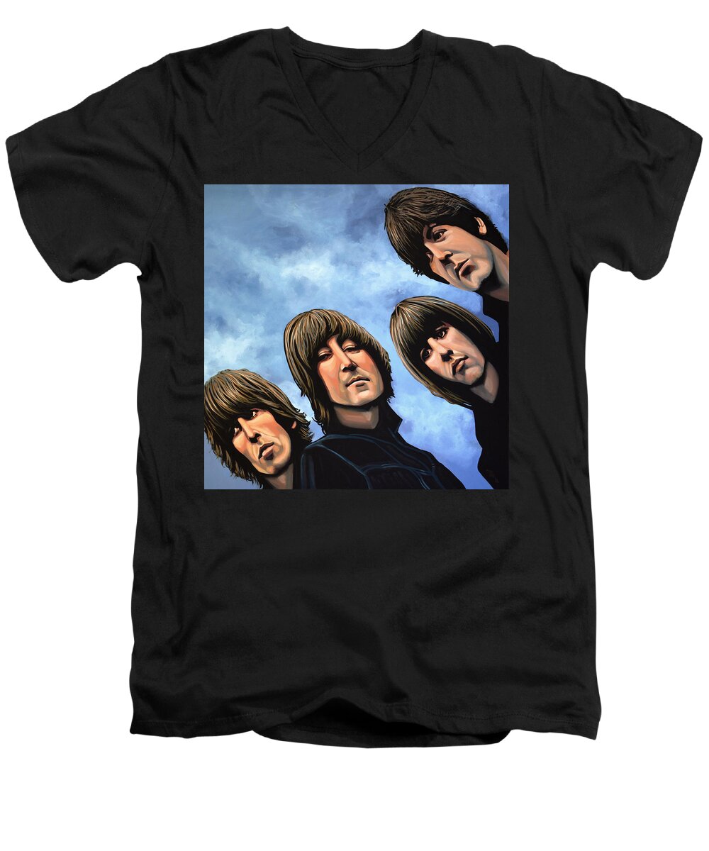 The Beatles Men's V-Neck T-Shirt featuring the painting The Beatles Rubber Soul by Paul Meijering