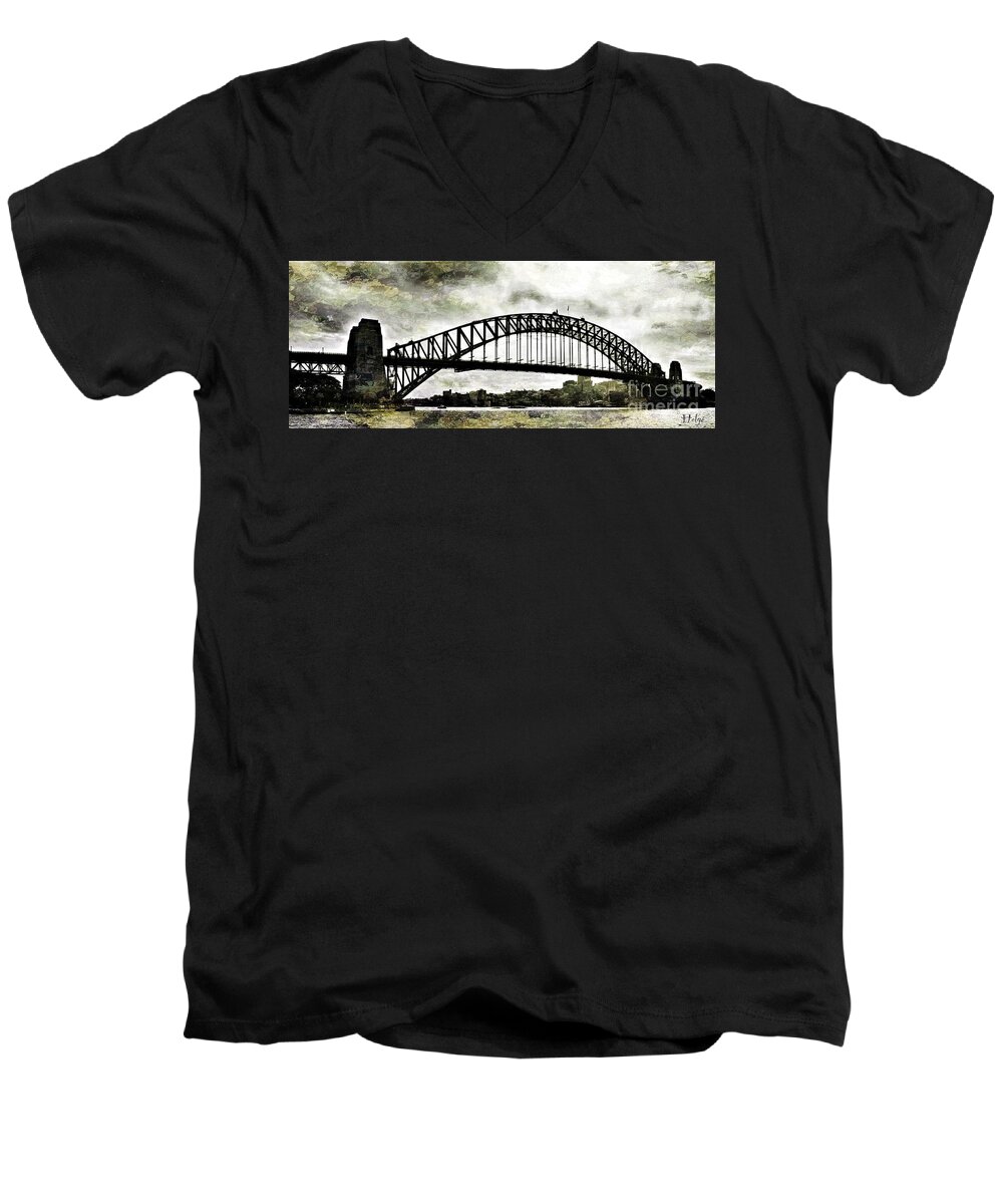Sydney Men's V-Neck T-Shirt featuring the painting The Bridge Spattled by HELGE Art Gallery