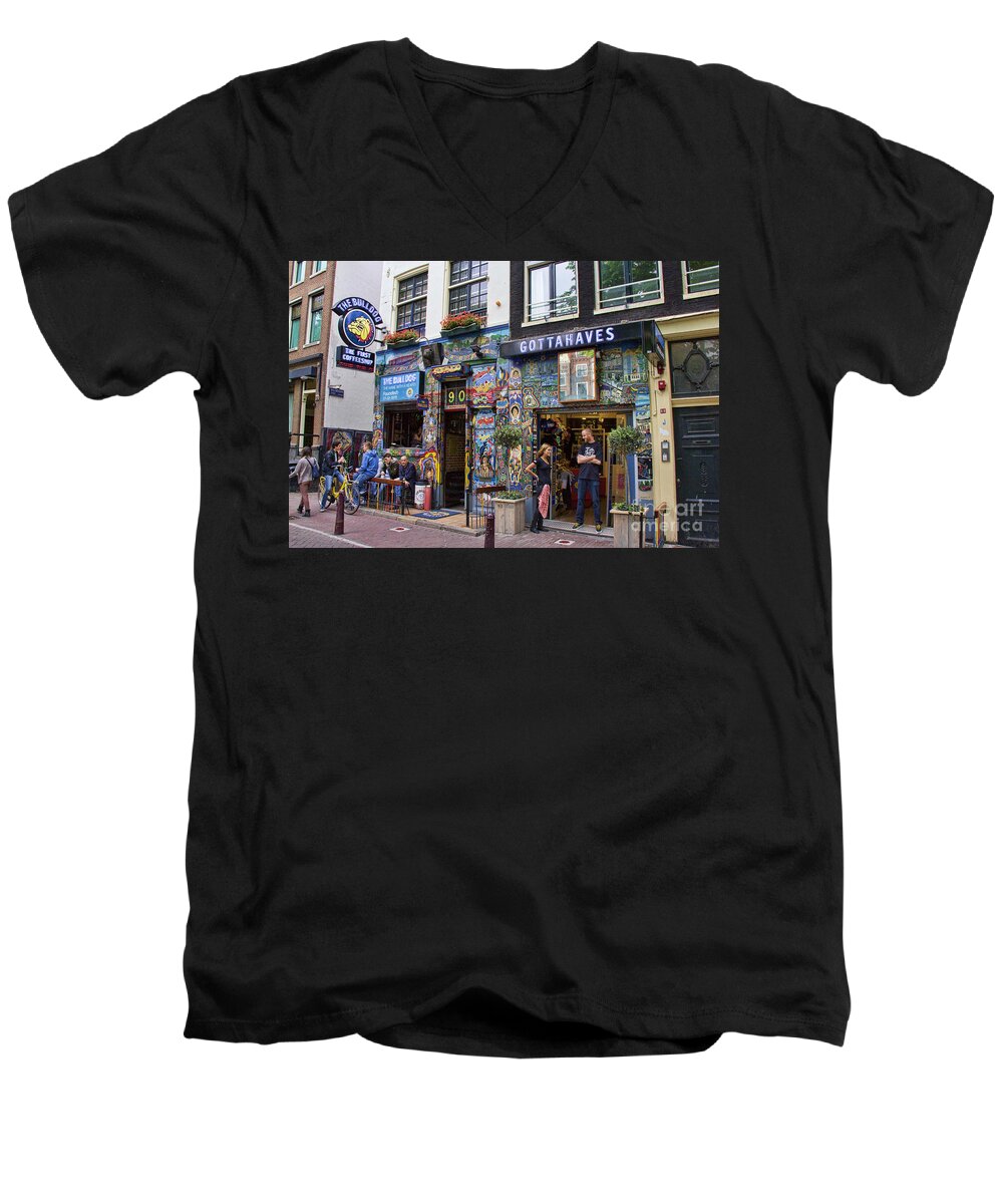 Europe Men's V-Neck T-Shirt featuring the photograph The Bulldog Coffee Shop - Amsterdam by Crystal Nederman