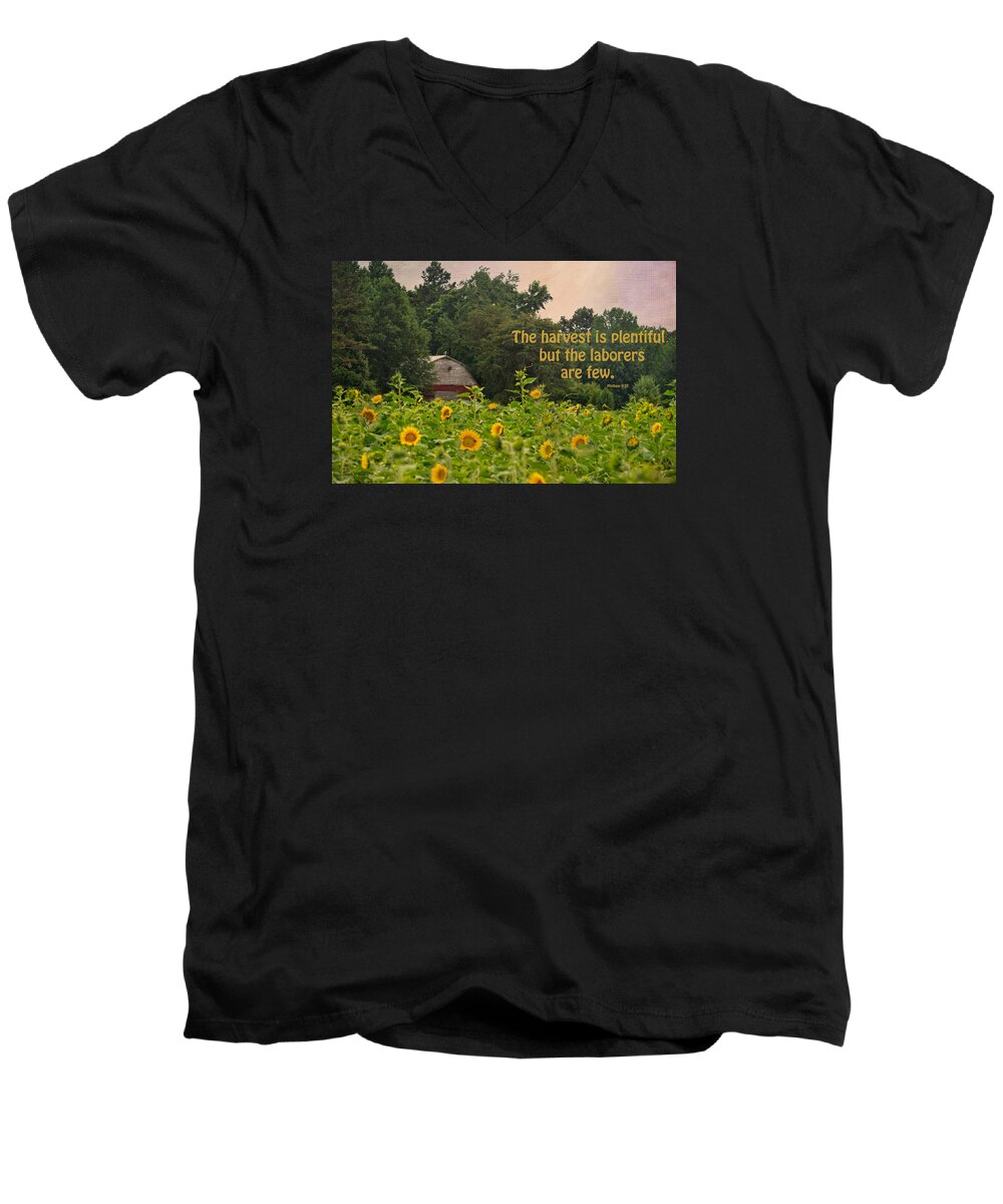 Sunflower Field Men's V-Neck T-Shirt featuring the photograph The Harvest Is Plentiful by Sandi OReilly
