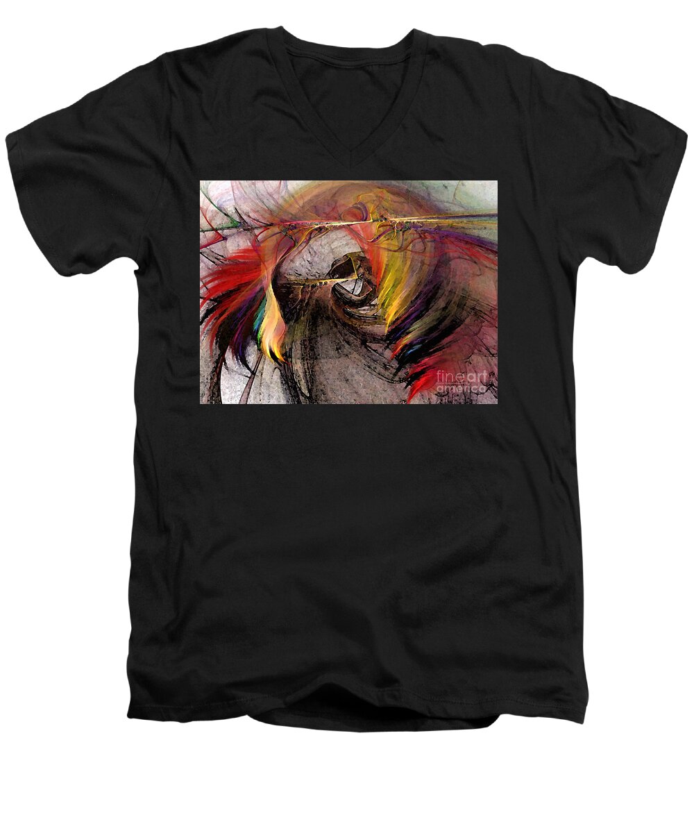 Abstract Men's V-Neck T-Shirt featuring the digital art The Huntress-Abstract Art by Karin Kuhlmann