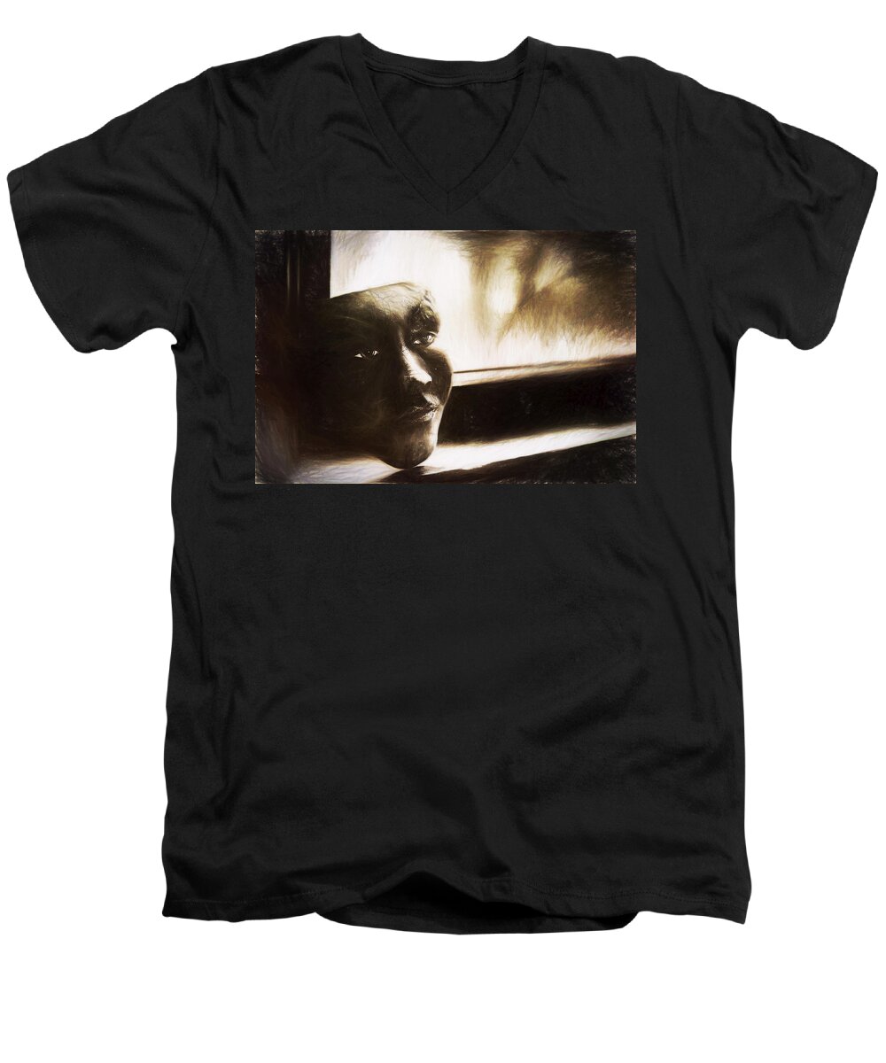 Window Men's V-Neck T-Shirt featuring the photograph The Mask Sketch by Scott Norris