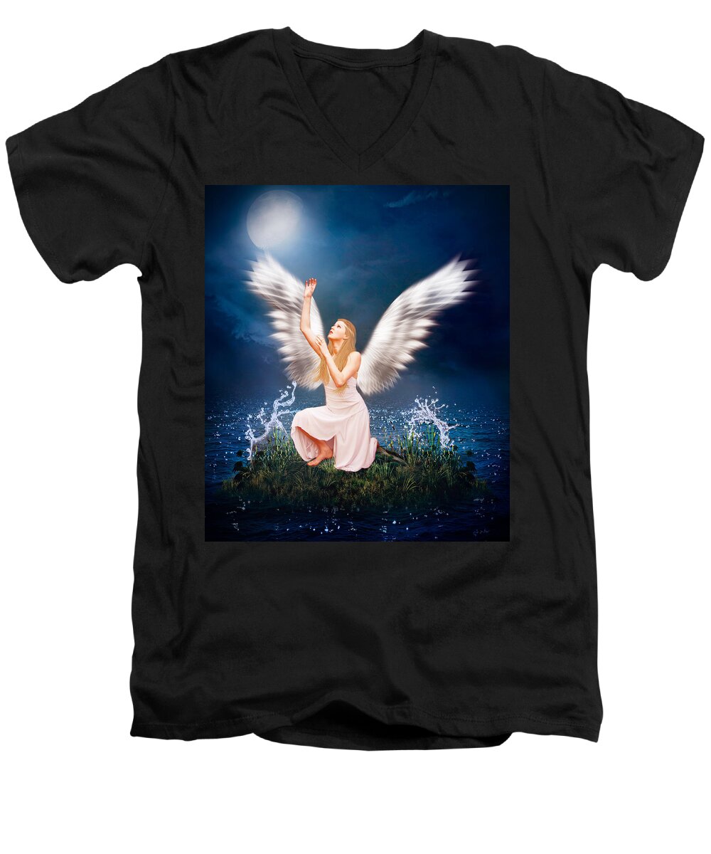 Angel.angels Men's V-Neck T-Shirt featuring the photograph The Messenger by Ester McGuire