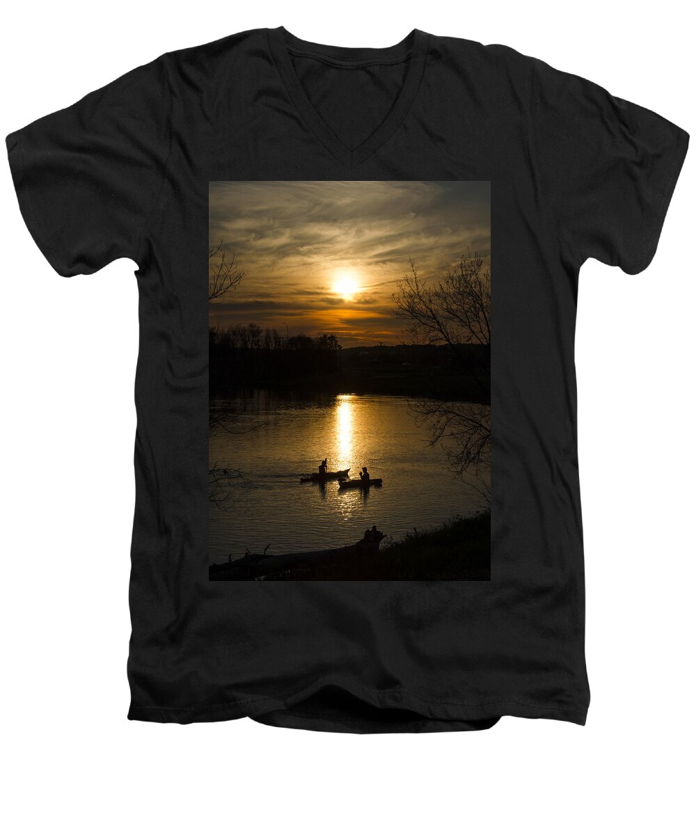 Assiniboine River Men's V-Neck T-Shirt featuring the photograph The Moments That Count by Sandra Parlow