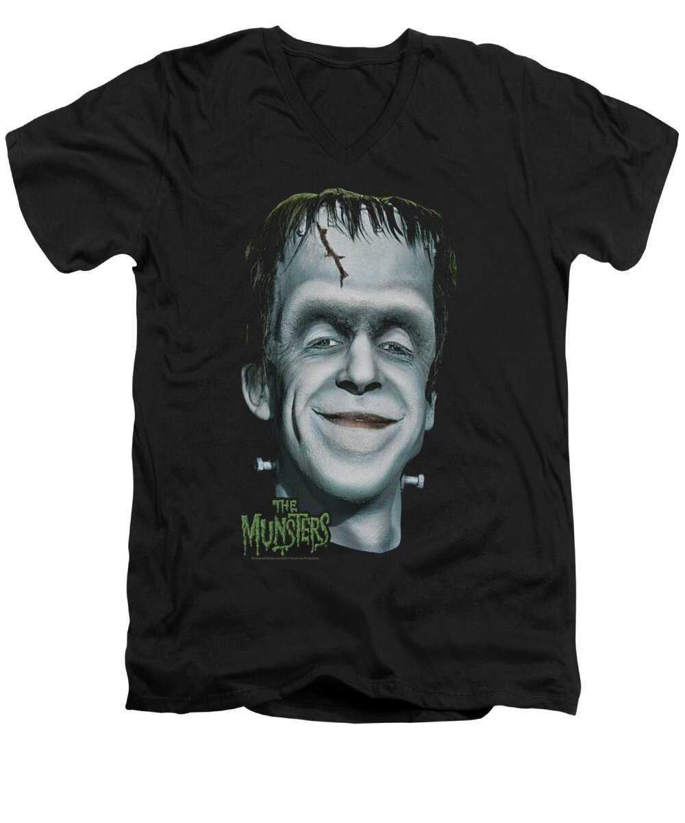 The Munsters Men's V-Neck T-Shirt featuring the digital art The Munsters - Herman's Head by Brand A