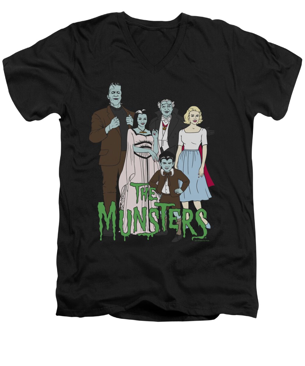 The Munsters Men's V-Neck T-Shirt featuring the digital art The Munsters - The Family by Brand A